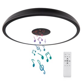 ASALL Black Waterproof LED Flush Mount Ceiling Light Fixture,with Bluetooth Speaker,11 Inch,18 watt,Dimmable Music Lamp,RGB Color Changing Light with Remote Control,for Bathroom,Shower,Bedroom