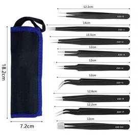 MYLCHBDJ Precision Tweezers, Ultra Fine Tweezers, Set of 9, Stainless Steel, Tweezer, Extension, Tweezer, Anti-Static, Storage Bag Included, For Electronic Crafts, Jewelry, Watchmakers, Model Making,