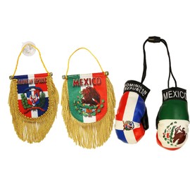 Dominican Republic and Mexico - Mini Boxing Glove and Double-sided Fringed Mini Banner (Shield) Combo
