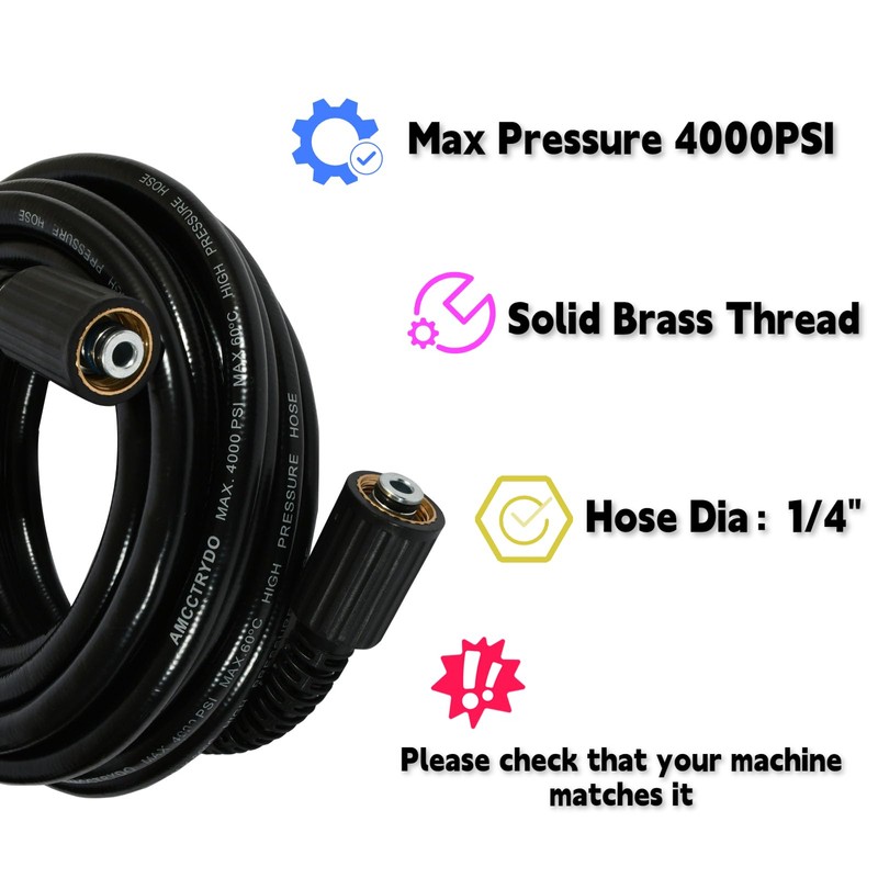 Pressure Washer Hose 1/4 Inch 100FT,Kink Resistant Super Flexible Replacement