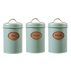 Fenteer Canister Set for Kitchen Counter, Kitchen for the coffee and tea Sugar Storage, Set of 3, with Handles, Green