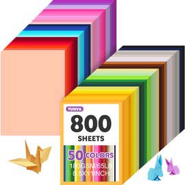 800 Sheets 8.5" X 11" Colored Cardstock, 50 Assorted Colors Construction Paper Card Stock Printer Paper for Printing, Card Making, DIY Crafts, Kids School Supplies,Party Decorations (180 GSM)