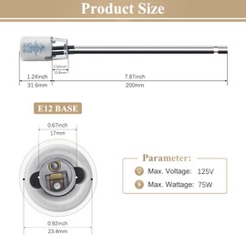 DiCUNO E12 Socket, Ceramic Candelabra E12 Lamp Holder Screw Base with Leads, UL Listed Porcelain Light Socket with 8 Inches Wired Lead for Halogen Incandescent LED Bulb, 4 Packs