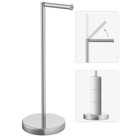 Evolvegoods Brushed Nickel Toilet Paper Holder Stand, Freestanding Toilet Paper Holder for Bathroom, 304 Stainless Steel Rustproof Tissue Roll Holder Storage for 4 Rolls(Fits All Rolls)