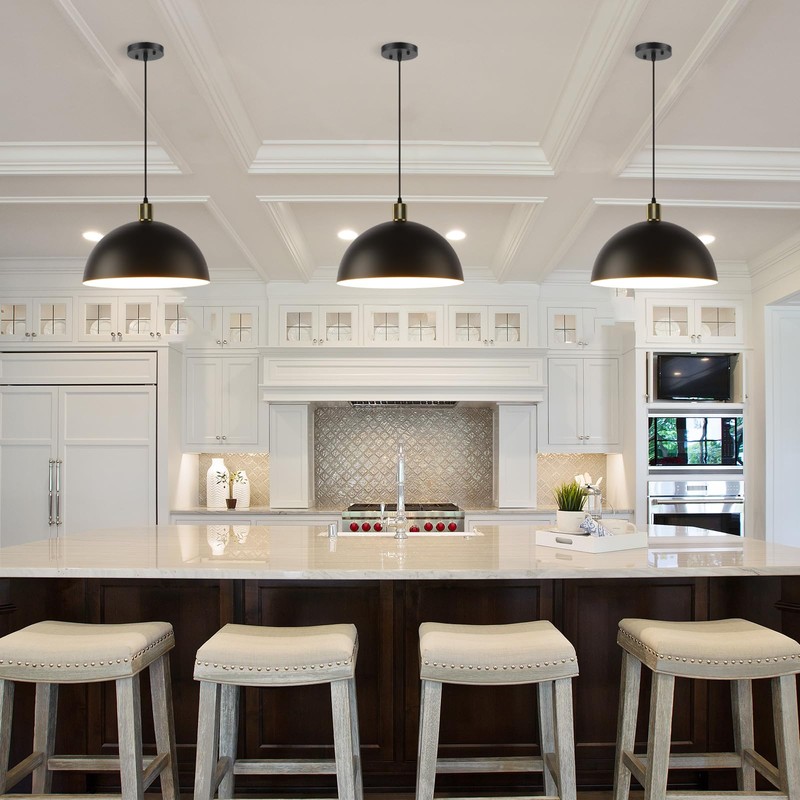 Karjearl Black Pendant Light Fixtures, 15.7 Inch Large Dome Pendant
