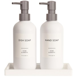 Spacewiser ShatterFree Soap Dispenser Set - Kitchen Soap Dispenser Set, Bathroom Soap Dispenser Set, Dish Soap Dispenser for Kitchen, Hand Soap Lotion Dispenser 16 oz PET, Shatter-Free, White Tray