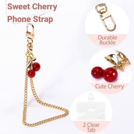 VeekyVicky Phone Wrist Strap with Cherry Charms Cute Detachable Cell Phone Lanyard with 2 Tabs