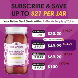 TrueSeaMoss Wildcrafted Irish Sea Moss Gel | Multiple Flavors – Rich in Minerals & Vitamins –   supports immune, improves digestion, boost energy, skin & hair health - Made in USA:_Elderberry_2 Pack