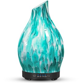 JOYOLO Essential Oil Diffuser, 120ML Glass Aromatherapy Diffuser with Auto Shut-Off and 7 Color LED Lights, Ultrasonic Mist Humidifier with 4 Timer for Home Office Bedroom (Blue Mountain)