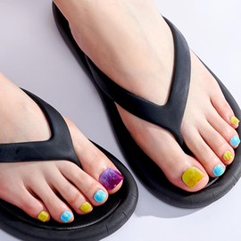 GLAMERMAID Press on Toe Nails Short, Fall Ombre Glossy Toenails with Colorful Design, 24 Pcs Glossy Round Reusable UV Finish Fake Nails Acrylic False Nails Manicure Kits for Women Girls Gift