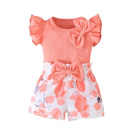 SUREPOCH Toddler Baby Girl Clothes Summer Outfits Ruffled Knit Sleeveless Top Cute Shorts Set Perfect Gifts for Baby Girls