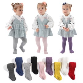 EPEIUS Baby Tights Infant Girls Cable Knit Tights Solid Cotton Stockings Seamless Footed Leggings Pantyhose 6-12 Months (Pack of 5)