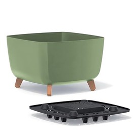 TAMS Blumentopf CUBELLA Moderner Pflanztopf mit Holzoptik-Beinen für drinnen & draußen (Grün, 39 cm)