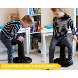 Studico ActiveChairs Kids Wobble Chair, Flexible Elementary Classroom Seating, Improves Focus, Posture and Helps ADHD/ADD, Sensory Chair, Active Fidget Chairs, Pre-Teen 17.75" Stool, Ages 7-12, Black