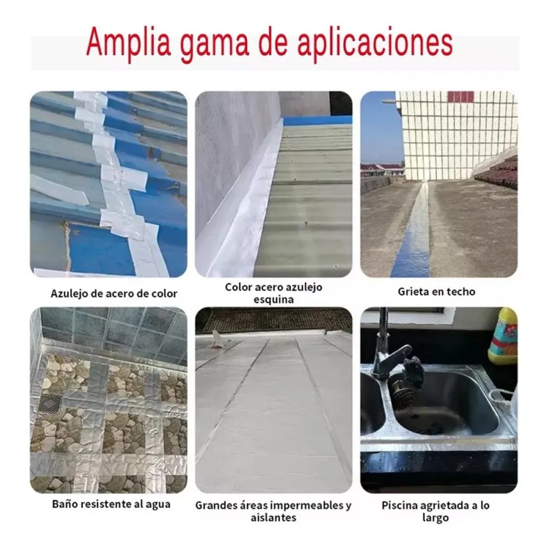 Cinta Impermeable Tapa Goteras 20cm X 10mts Plateado Lisa