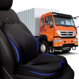 Truck Seat Cushion, 2PC 100% Memory Foam Seat Cushion for Truck Driver, Truck Driver Seat Cushion & Back Support, Semi Truck Accessories for Men -Seat cushion-18x14.5x3.5in, Lumbar Cushion-16.5x15.4x5