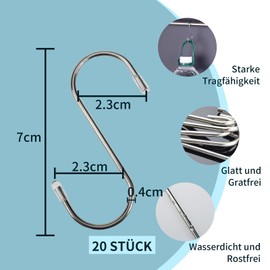 GOLDEROC Pack of 20 S Hooks, Large, 11 cm Hooks for Hanging, Double Hooks, Metal Hooks, Stainless Steel Hooks, Kitchen Hooks, Balcony Railing, Camping Coat Hooks, Hanging Hooks, Clothes Hangers Hooks