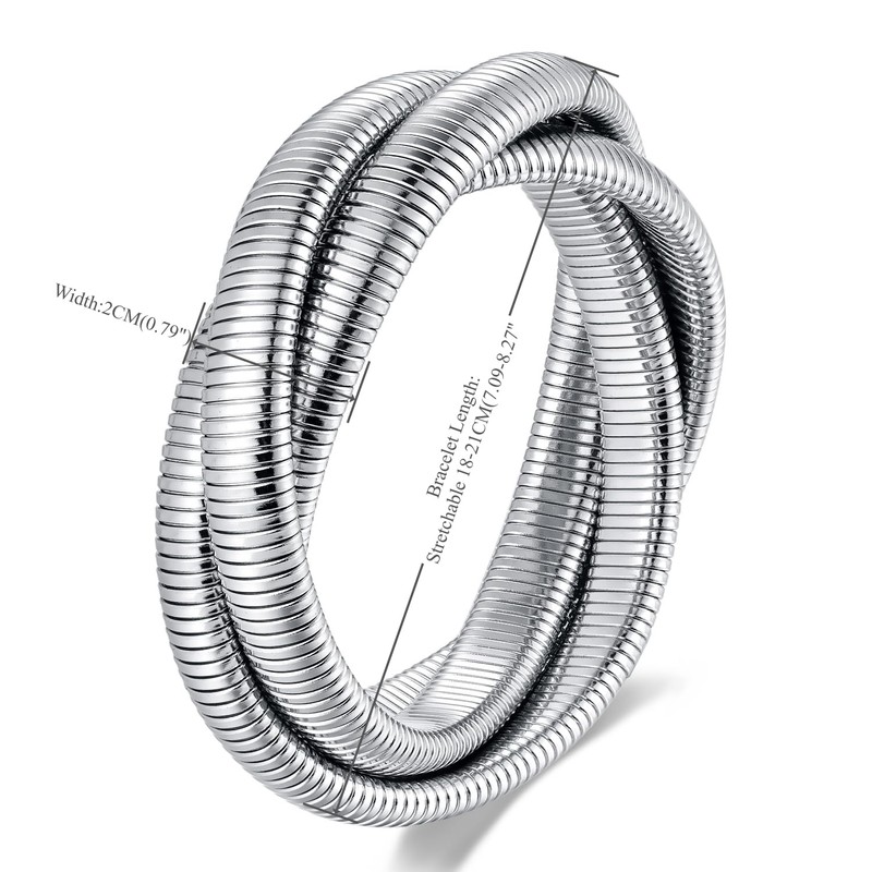 BIYONGDE Womens Stretchable Snake Chain Bracelet, Silver Color Stainless Steel