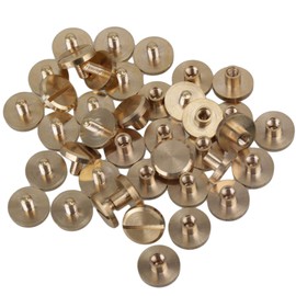RDEXP Solid Brass Flat Head Nail Rivets Chicago Screws and Nuts for DIY Leather Craft Purse Pack of 20 (10x4x4mm)