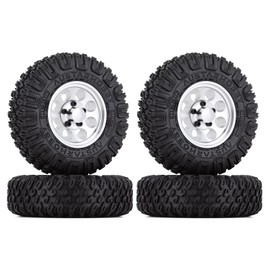 KEEDA 85mm RC Tire and Metal Rims, 1.55 Inch Beadlock Wheels for 1/10 RC Crawler Car D90 Pajero TF2 Tamiya CC01 CC02 LC70 LC80 Upgrade Parts (Silver)