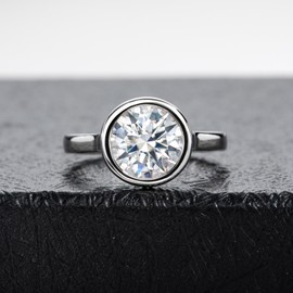 Raivari Moissanite Engagement Rings,3 CT Bezel Setting Round Lab Created Diamond Solitaire Promise Rings in 14K White Gold Plated Sterling Silver, Anniversary Rings for Women9