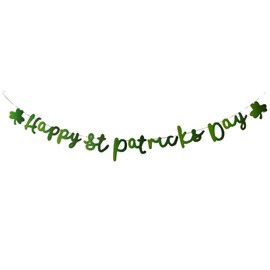 AKH® Happy St Patrick's Day Foil Banner 2m Long Green Shamrock and Irish Theme Party Decoration Festive Wall or Hanging Banner for St Paddy's Day Celebrations