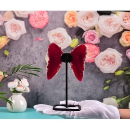 AMOYSTONE Mariposa de ágata con bandas rosas, borde crudo de 6.7 pulgadas, decoración mineral para la calma del recámara y práctica de yoga