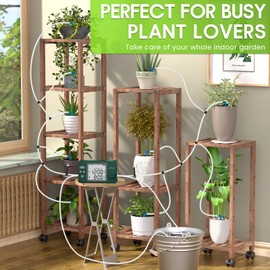 Automatic Watering System Dual Pump for Indoor Plants, Built-in Rechargeable Battery, Two Independent Water Zones, Worry-Free Vacation Drip Irrigation Kit, Water-Saving Smart Plant Waterer, Green