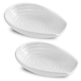 Spoon Holder for kitchen Counter, Porcelain Spoon Rest Set of 2 for Stove Top, Cooking Spatula Holder for Spoon, Ladle and Tong, Farmhouse Kitchen Coffee Bar Accessories and Decor, White