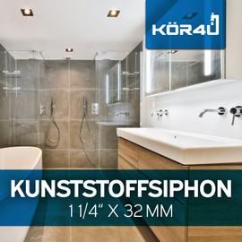 kör4u Plastic Siphon 1 1/4 Inch x 32 mm for Washbasin, Tube Odour Trap for Bathroom Sink