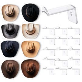 Aoodaily 2.8 Inch Hat Hooks for Wall - (16 Pack) Cowboy Hat Rack, Strong Adhesive Cap Holder, Organizer for Baseball Caps, Western Room Decor - Clear