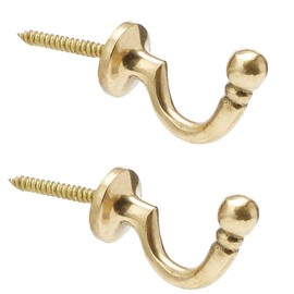 Merriway® BH01610 (2 Pcs) Ball End Curtain Drapery Hold Back Tie Back Hooks, 25mm (1 inch) Solid Brass - Pack of 2 Pieces