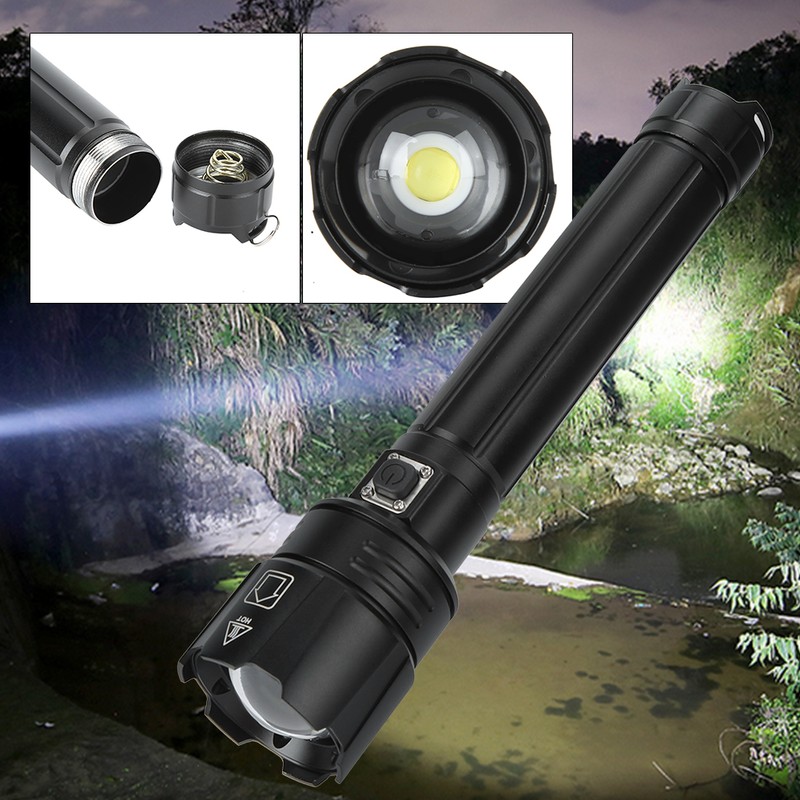 P90 Super Bright IPX4 Waterproof LED Flashlight USB Charging Zoom