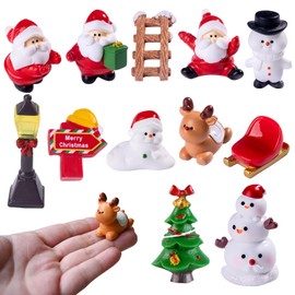 ZukqrymluvIQ Christmas Mini Figurines&12PCS Set Resin&Santa, Snowman, Reindeer, Tree Miniatures for Stocking Stuffers,Indoor Outdoor Decor, Fairy Garden, Desk Pets and Winter Village Displays