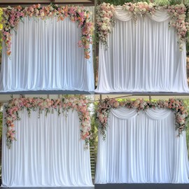 50ftx8ft White Backdrop Curtain Drapes, White Wrinkle-Free Polyester Background Curtains Panels for Wedding,Retirement,Birthday,Baby Shower