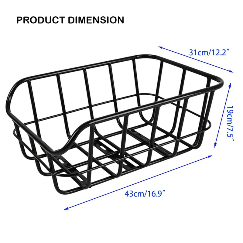 Rear Bike Basket, Black Metal Wire Bicycle Cargo Carrier with