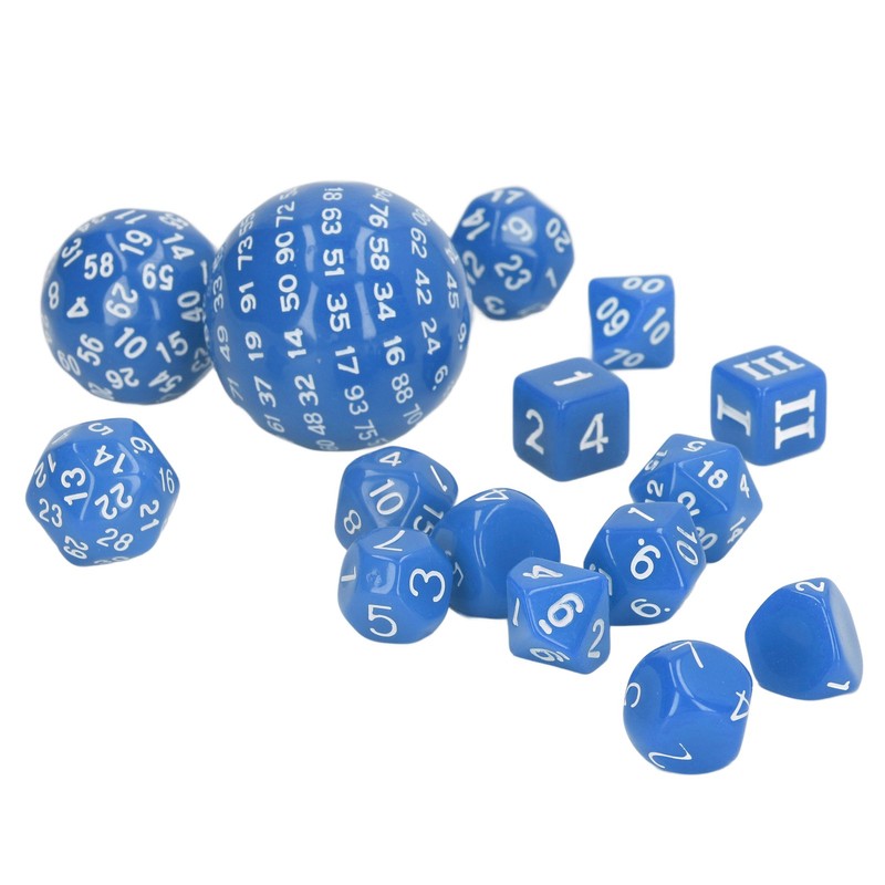 15pcs Complete Polyhedral Dice Set Acrylic D3 to D100 Spherical