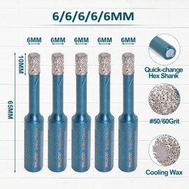 Diamond Tile Drill Bits 1/4" - MINLAYCUT 6mm 5PCS Diamond Hole Saw Core Drill Bit with Triangle Shank for Porcelain Tile Ceramic Granite Marble