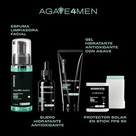 Seasons Kit Agave 4 Men - Rutina Facial Masculina Antiedad de 4 Pasos, Efecto Mate y Control de Brillo para Piel Mixta a Grasa, con Extracto de Agave,