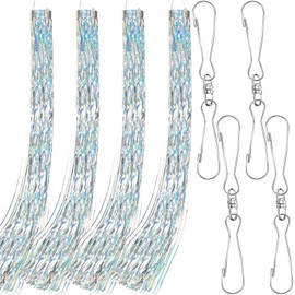 Lewtemi 4 Pcs Bird Scarer Windsock Wind Socks Outdoor Heavy Duty Outdoor Heavy Duty Holographic Silver Windsock with Rotating Hook for Outside Patio Garden Yard Spinners Hanging Decoration (Silver)