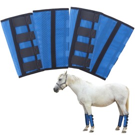 Horse Fly Boots Set of 4, Fly Leggings for Horses No More Stomping, PVC Mesh Breathable & Tear-Resistant Leg Guards Royal Blue Large