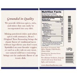 Shawhan Farms Beau’s Original Taco Seasoning | Naturally Gluten-Free | Non-GMO | 3.5 Ounce Shaker Top Jar