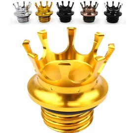 Motorcycle King Crown Gas Cap Fuel Tank Cover Right-hand Thread Reservoir Oil Cap Aluminum for Harley Sportster XL 1200 883 48 Road King Softail Dyna Touring (Gold)