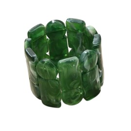 ChungLong0593 Colorful Acrylic Resin Bracelet Wide Block Stitched Elastic Bracelet - green