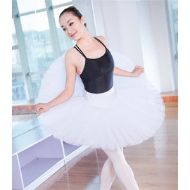 WENDYWU Women Professional Swan Ballet Tutu Dress Hard Organdy Platter Performance Leotard Skirt (S, White)