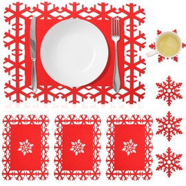Christmas Table Mats - Vaktop 8PCS Christmas Placemats Sets, Christmas Placemats and Coasters, Heat Resistant Xmas Placemats - for Christmas Party Winter Holiday Wedding Dinner Decoration