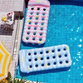 Large Inflatable Swim Tube and Pool Toy - International cd28 Pillow Net Bed Flower Blue [Up to 180 lbs] + Default 5ea