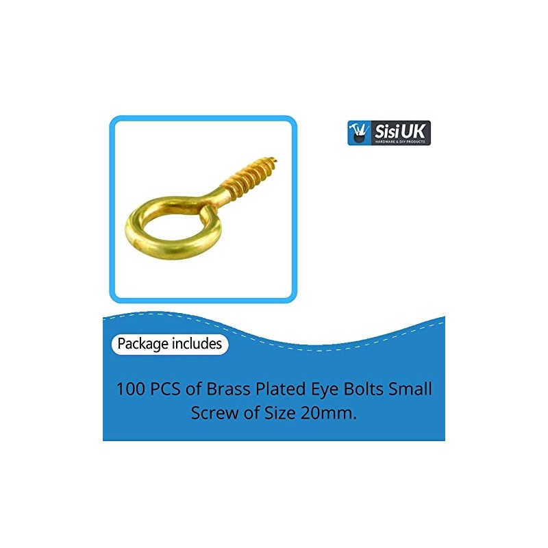 SISI UK Eye Screw Hooks Brass Plated Hook Eye Bolts