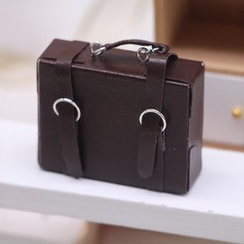 1:12 Scale Dollhouse Miniature Briefcase | Faux Leather Suitcase for Modern Dollhouse Decor | Dollhouse Accessories (Brown)