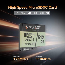 MIXAGE MicroSDXC-Karte mit Adapter, 256 GB, UHS-I U3/V30/A1/C10-175 MB/s Lesen, 110 MB/s Schreiben, 4K UHD Videoaufnahme, SD-Speicherkarte für Smartphone, Spielkonsole, Dash/Sicherheits- und